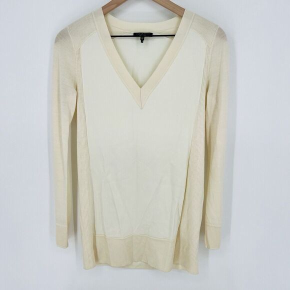 Rag And Bone Sweater Tunic Cream Bone Ribbed Trim Pullover Acetate Viscose XXS - Picture 1 of 4